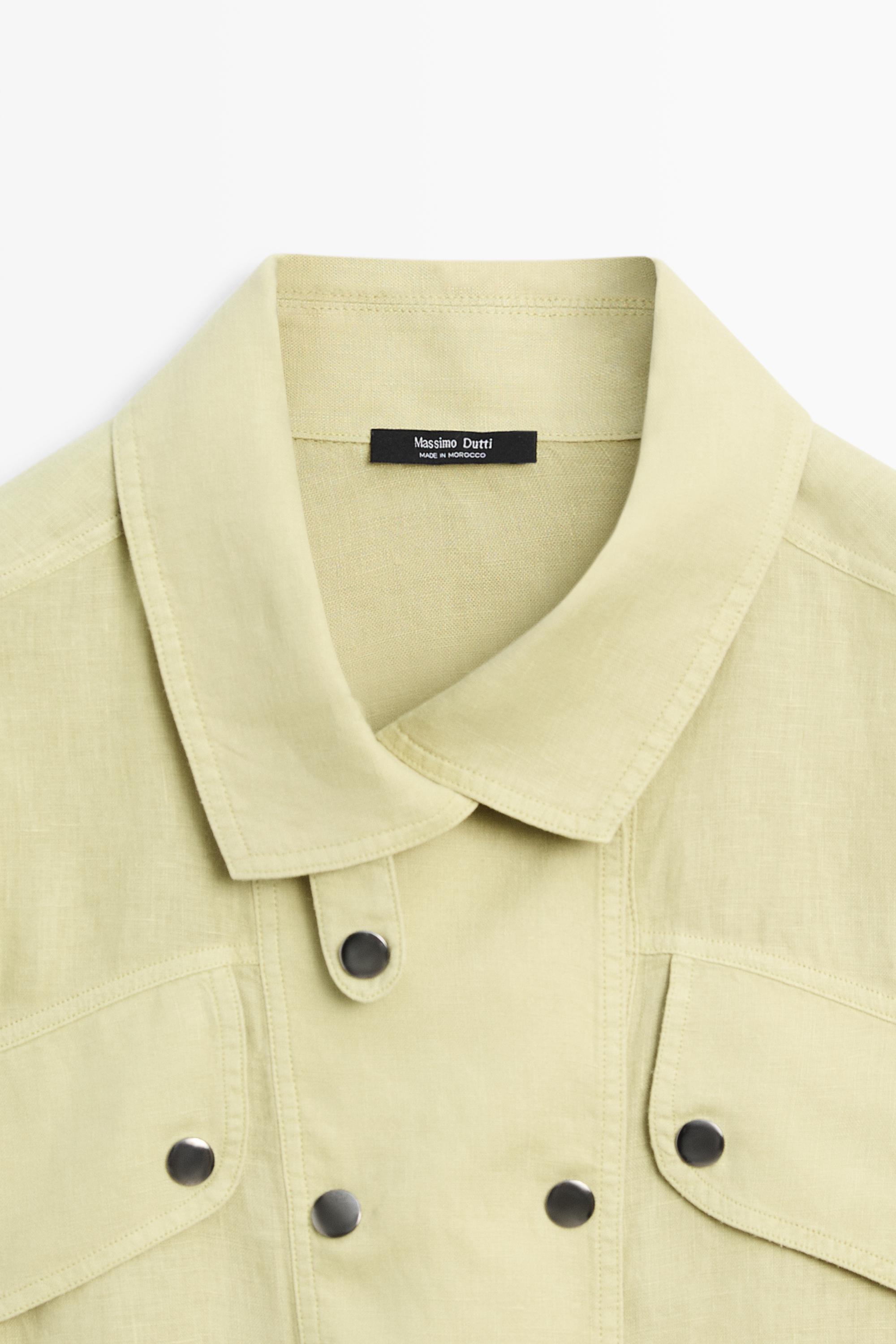 Chemise manches courtes lin à boutons-pression